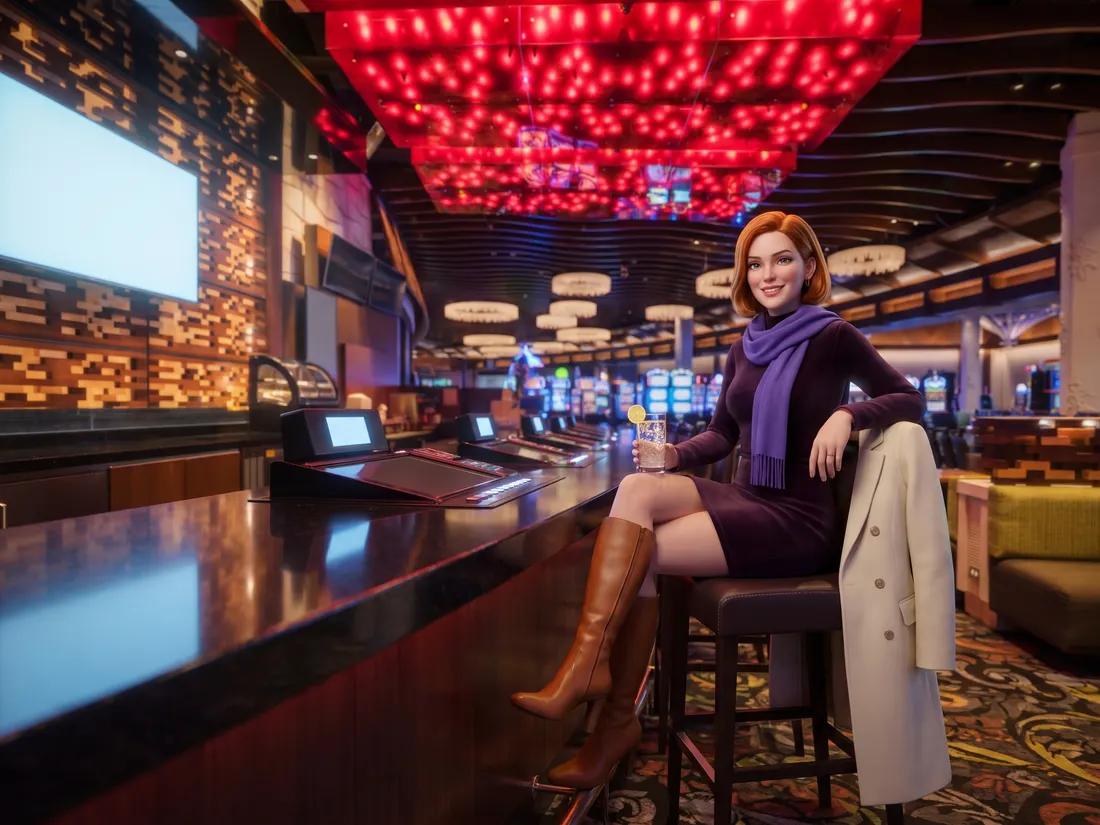 A woman at the bar inside Club Regent Casino
