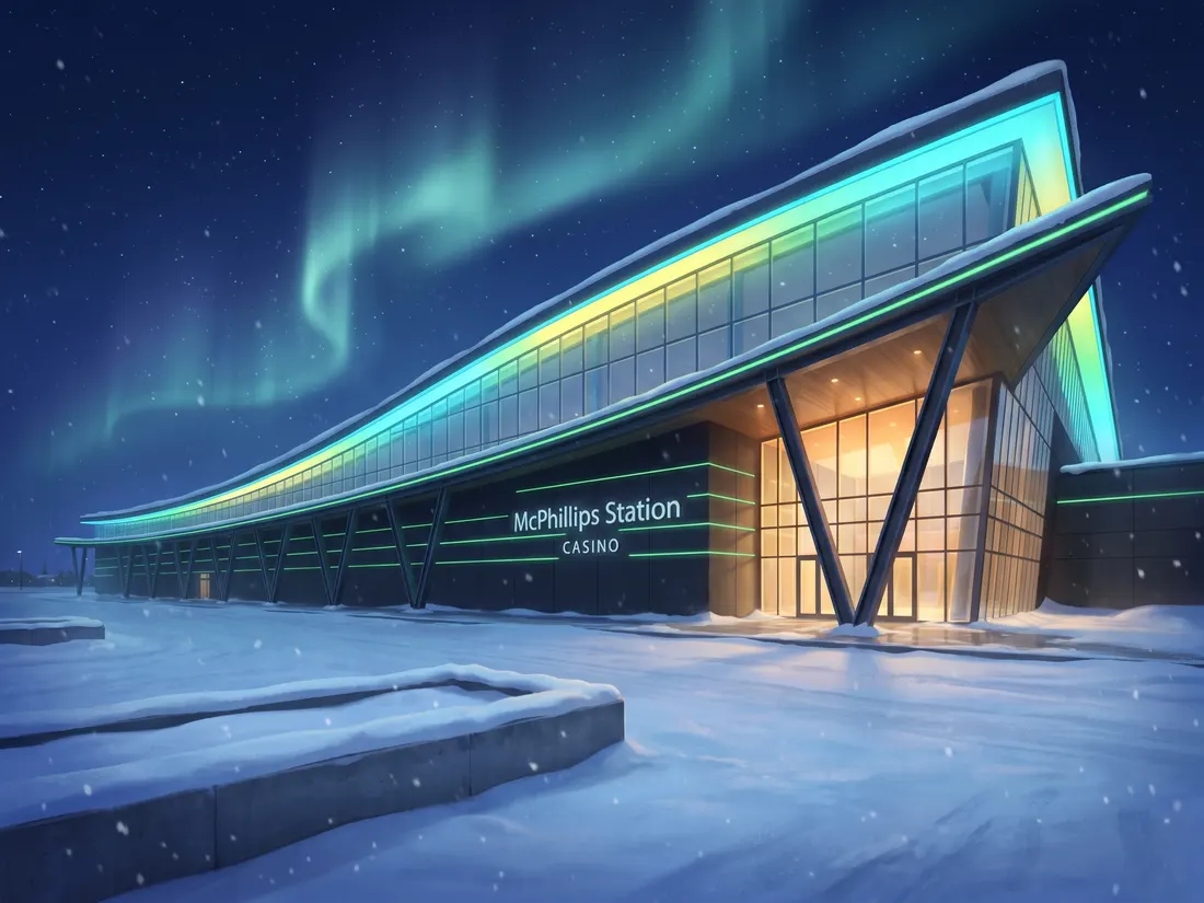 McPhillips Station Casino on a snowy night